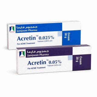Acretin Tretinoin Cream 0.025 and 0.05 tubes for acne and anti-ageing