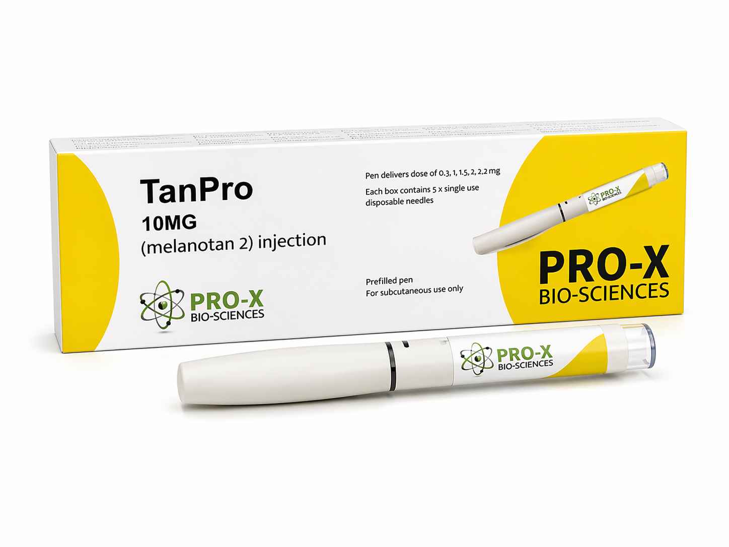 PRO-X Bio-Sciences TanPro Melanotan 2 10mg Pen with adjustable dosing dial.