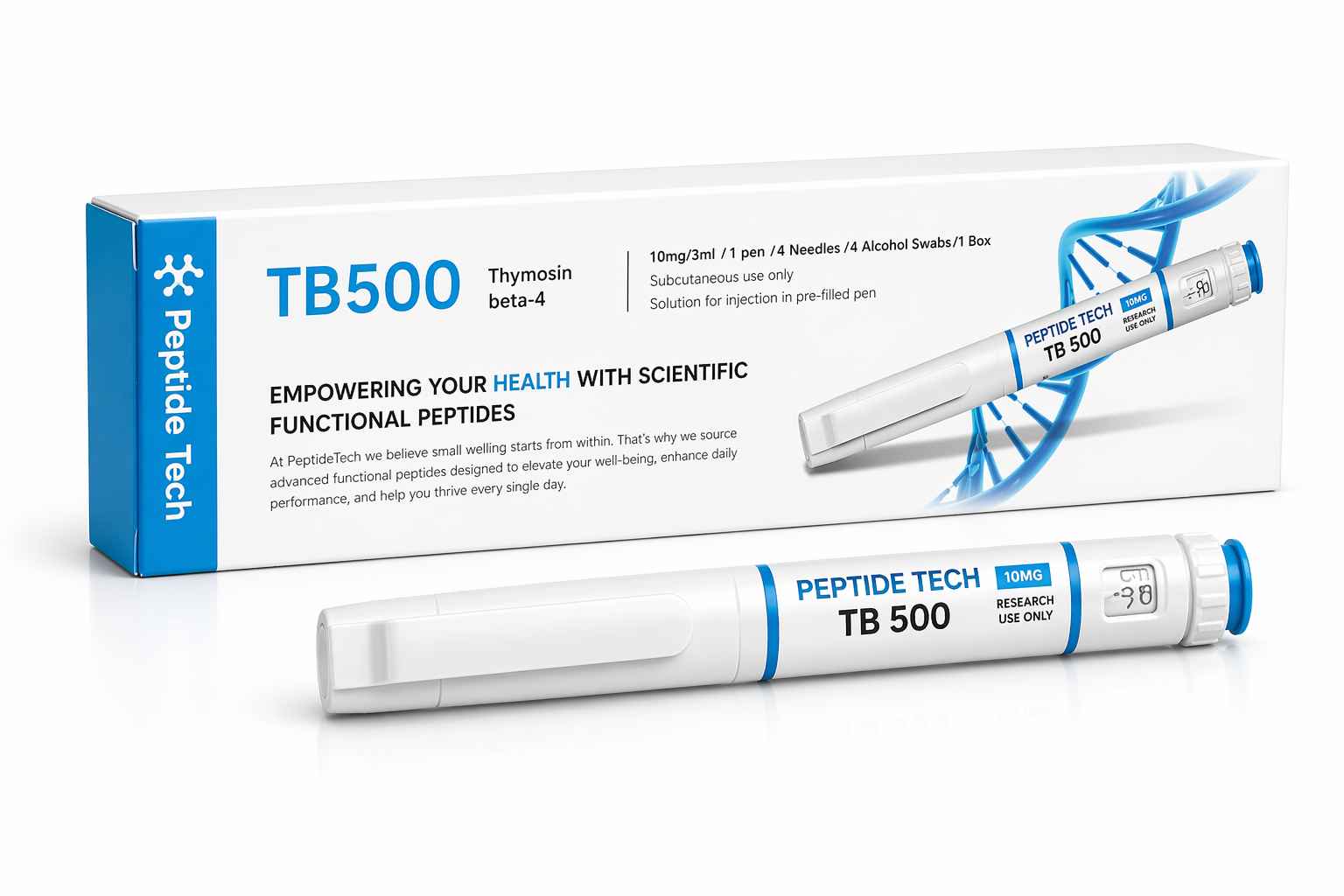 Peptide Tech TB-500 10mg Pen for research on tissue regeneration.