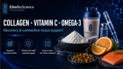 Supplements with peptides collagen vitamin C and omega-3 for recovery and connective tissue support